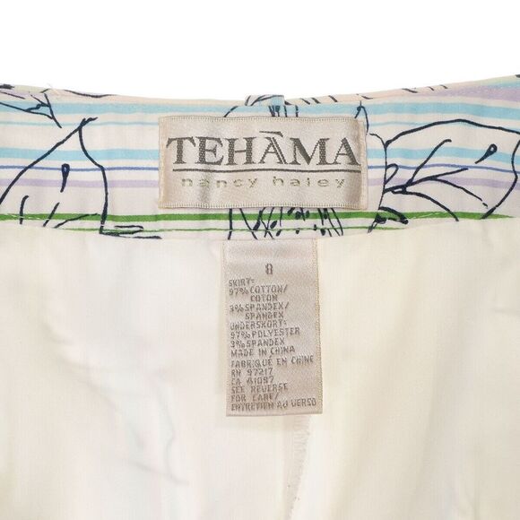Tehama Skort Skirt Size 8 Womens Floral White Blue Zip Pocket Stretch 29x16.5 - Picture 6 of 9